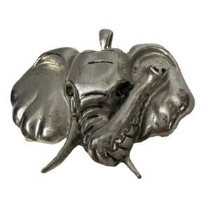 Elephant Head Pendant Silver Tone Jewelry Accessory For Necklace Or Crafting Vtg